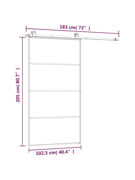 Liuguks tarvikutega, 102,5 x 205 cm, esg-klaas ja alumiinium