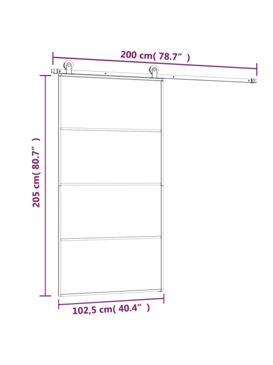 Liuguks tarvikutega, 102,5 x 205 cm, esg-klaas ja alumiinium