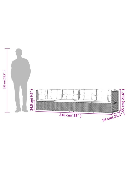 4-osaline aiamööblikomplekt patjadega, must, polürotang