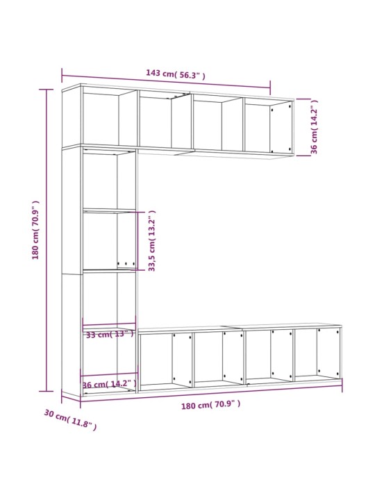 3-osaline raamatu-/telerikapp, hall sonoma tamm, 180x30x180 cm