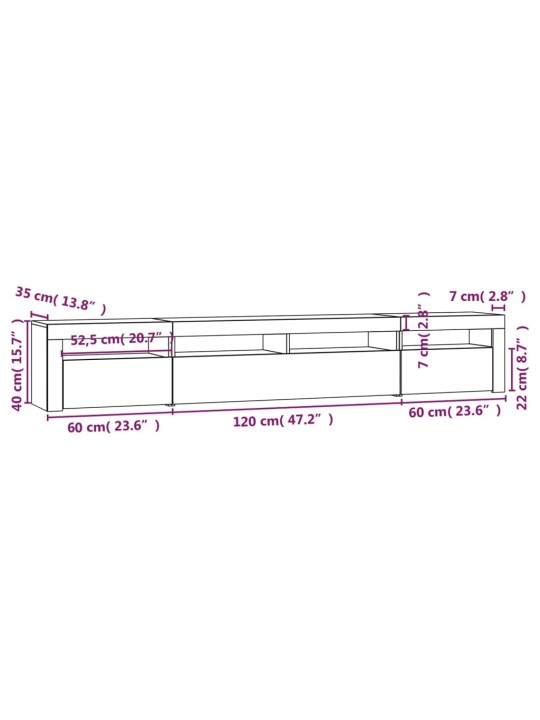 Telerialus LED-tuledega, betoonhall, 240x35x40 cm