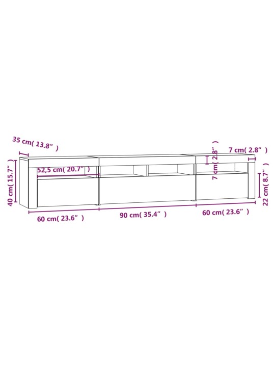 Telerialus LED-tuledega, valge, 210x35x40 cm