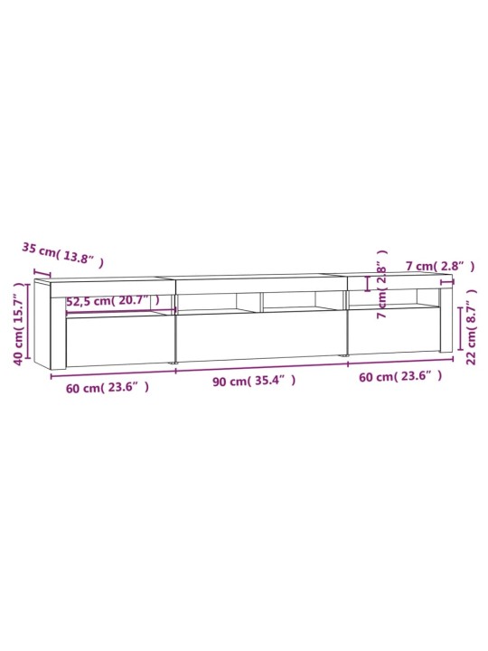 Telerialus LED-tuledega, must, 210x35x40 cm