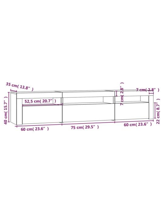 Telerialus LED-tuledega, valge, 195x35x40 cm