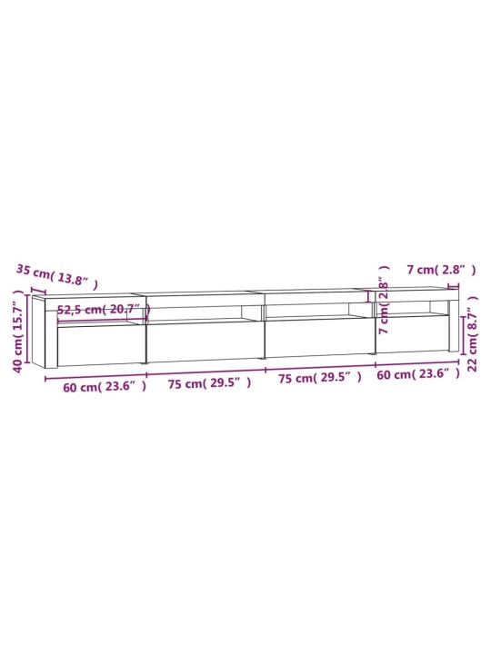 Telerialus LED-tuledega, sonoma tamm, 270x35x40 cm