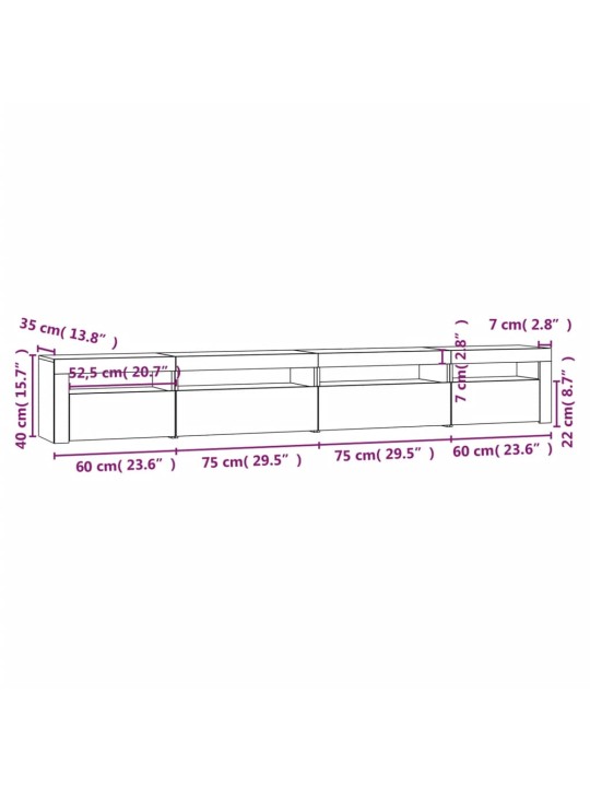 Telerialus LED-tuledega, betoonhall, 270x35x40 cm