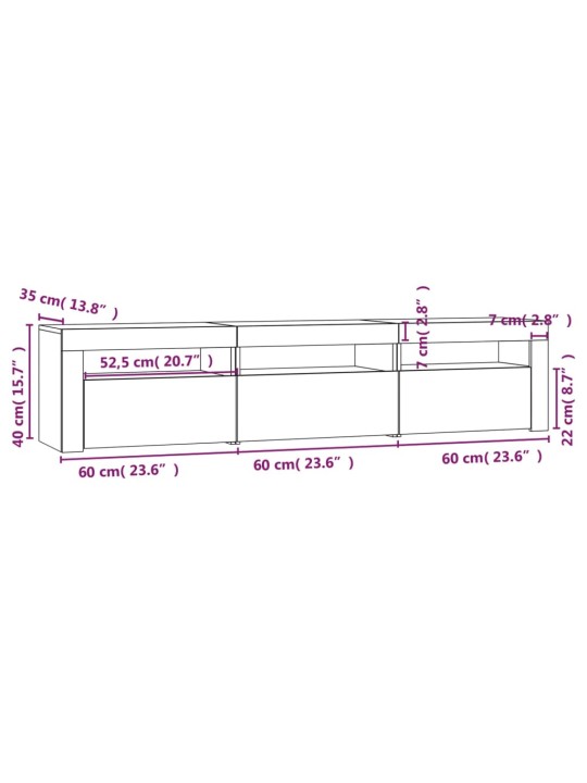 Telerialus LED-tuledega, betoonhall, 180x35x40 cm