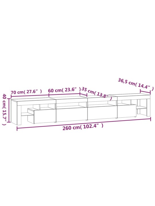 Telerialus LED-tuledega, betoonhall, 260x36,5x40 cm