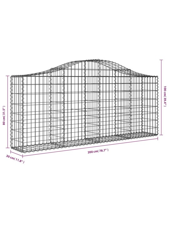 Kaarekujuline gabioonkorv, 200x30x80/100 cm, tsingitud raud