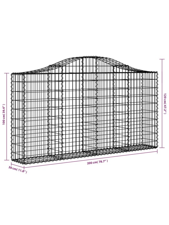 Kaarekujuline gabioonkorv, 200x30x100/120 cm, tsingitud raud