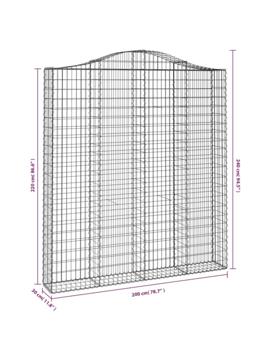 Kaarekujuline gabioonkorv, 200x30x220/240 cm, tsingitud raud