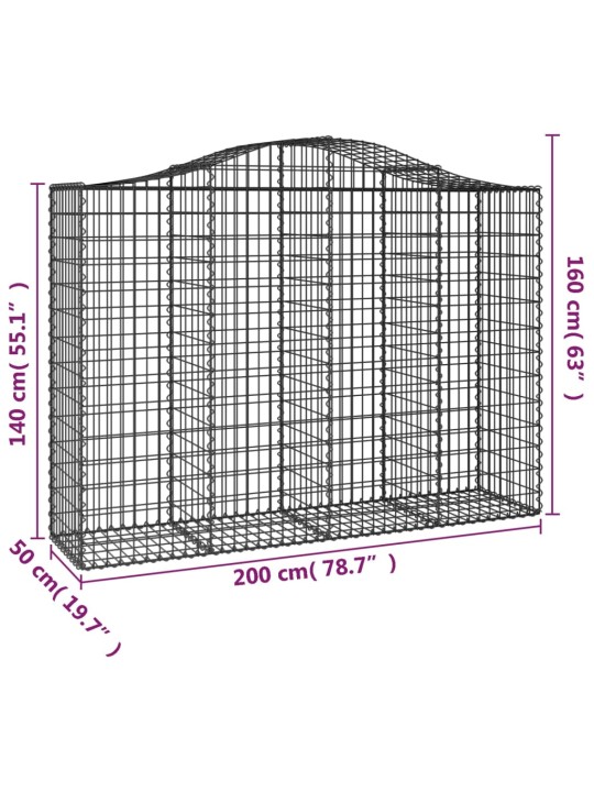 Kaarekujuline gabioonkorv, 200x50x140/160 cm, tsingitud raud