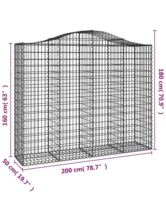 Kaarekujuline gabioonkorv, 200x50x160/180 cm, tsingitud raud