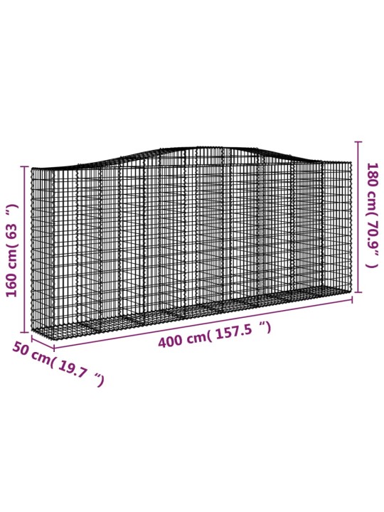 Kaarekujuline gabioonkorv, 400x50x160/180 cm, tsingitud raud