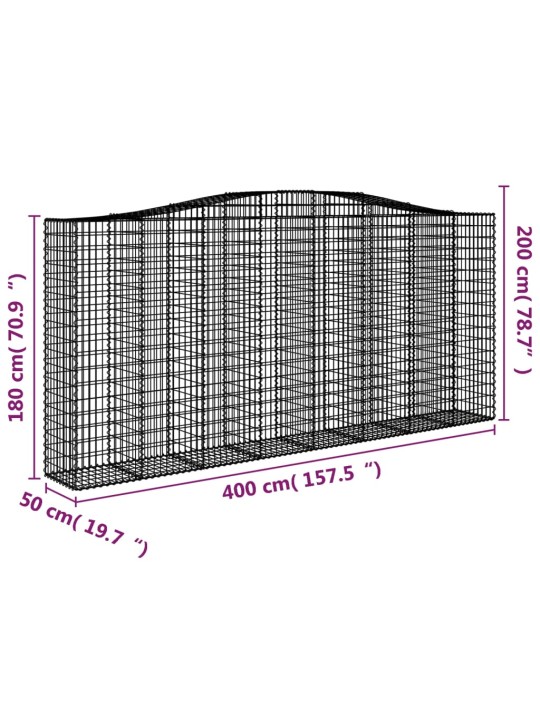 Kaarekujuline gabioonkorv, 400x50x180/200 cm, tsingitud raud