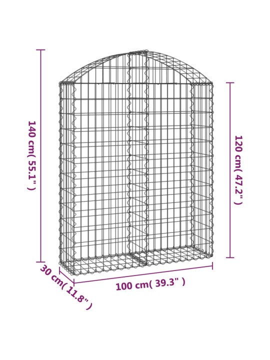 Kaarekujuline gabioonkorv, 100x30x120/140 cm, tsingitud raud