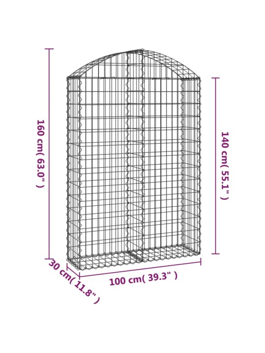 Kaarekujuline gabioonkorv, 100x30x140/160 cm, tsingitud raud