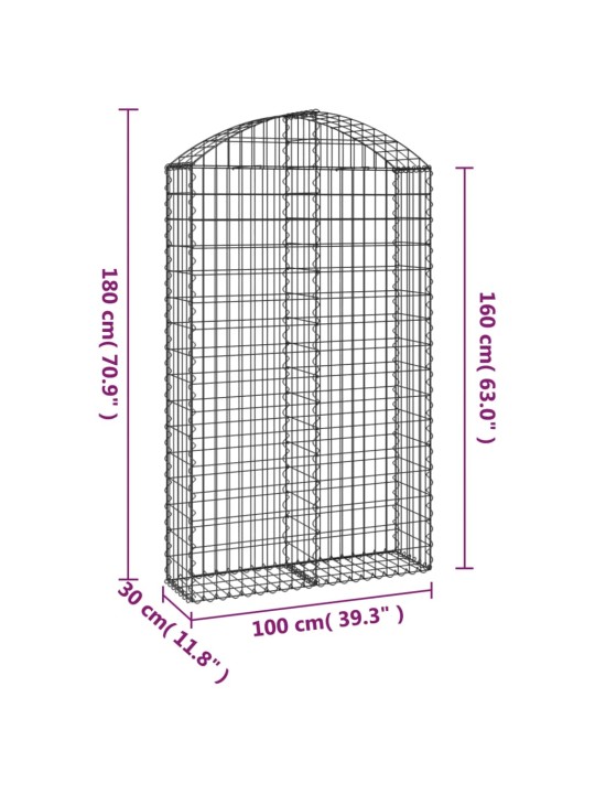 Kaarekujuline gabioonkorv, 100x30x160/180 cm, tsingitud raud