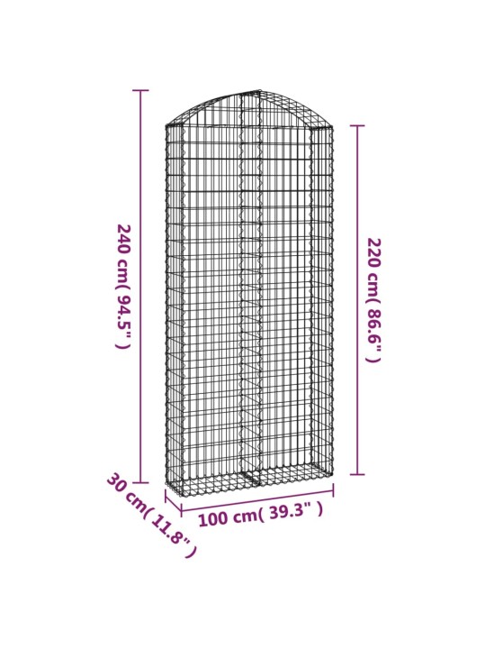 Kaarekujuline gabioonkorv, 100x30x220/240 cm, tsingitud raud