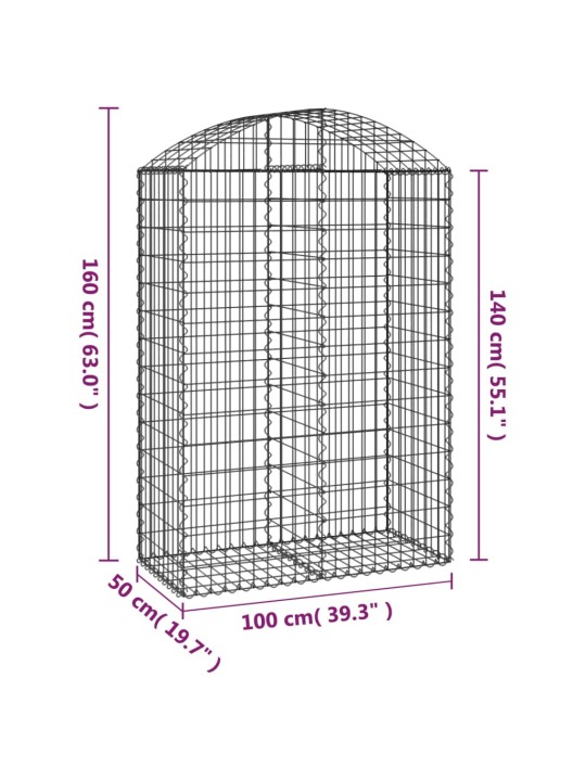 Kaarekujuline gabioonkorv, 100x50x140/160 cm, tsingitud raud