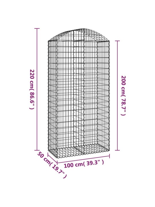 Kaarekujuline gabioonkorv, 100x50x200/220 cm, tsingitud raud