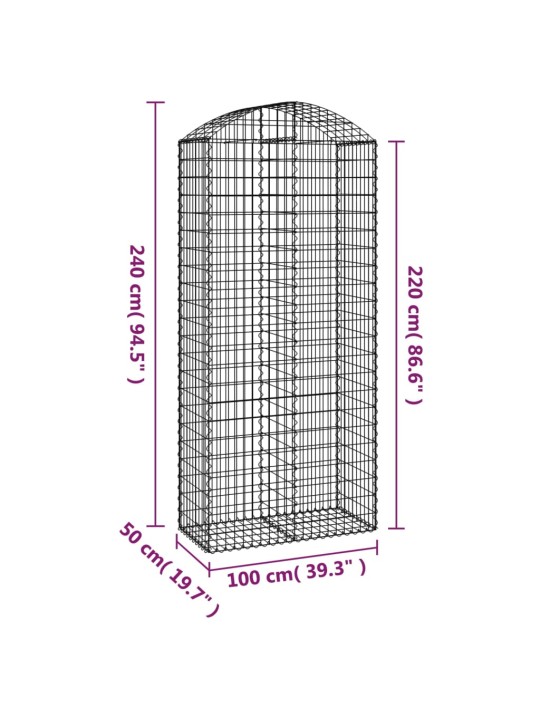 Kaarekujuline gabioonkorv, 100x50x220/240 cm, tsingitud raud