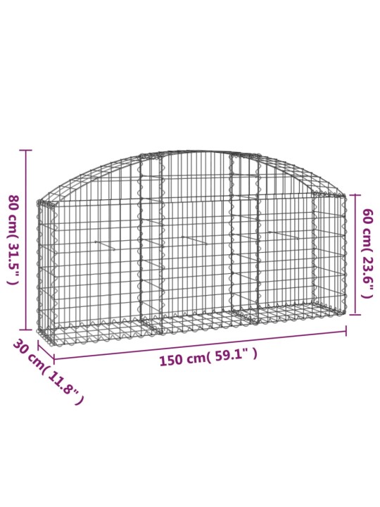 Kaarekujuline gabioonkorv, 150x30x60/80 cm, tsingitud raud