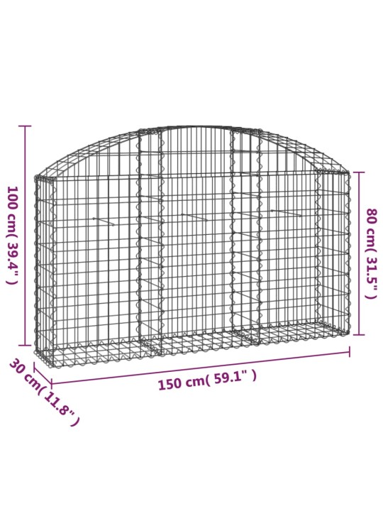Kaarekujuline gabioonkorv, 150x30x80/100 cm, tsingitud raud