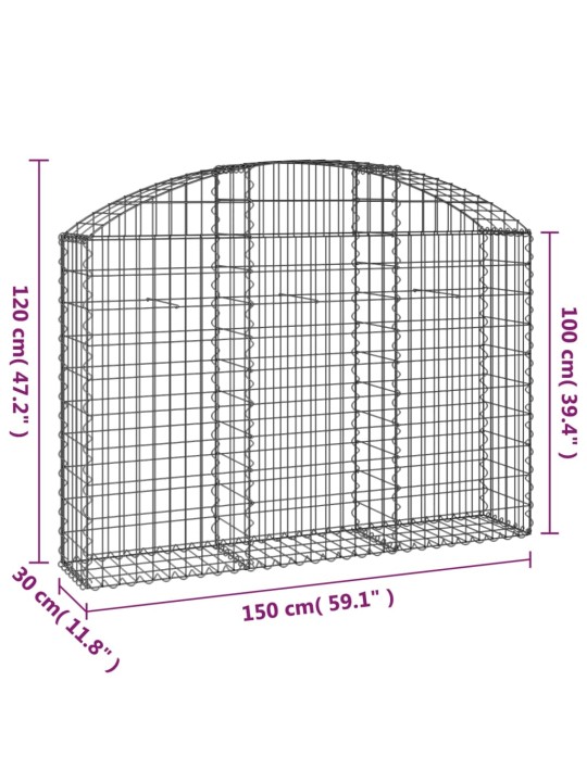 Kaarekujuline gabioonkorv, 150x30x100/120 cm, tsingitud raud