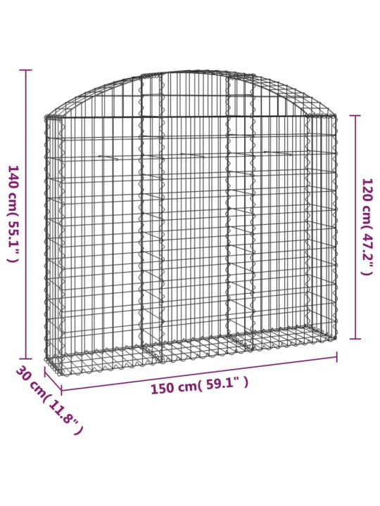 Kaarekujuline gabioonkorv, 150x30x120/140 cm, tsingitud raud