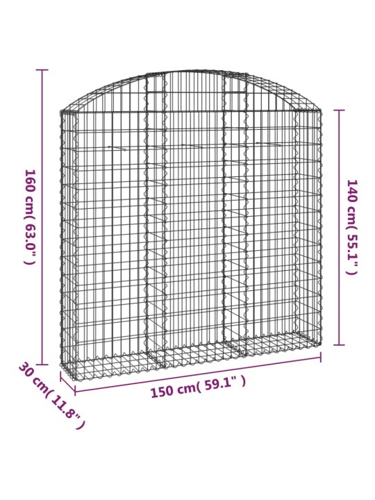 Kaarekujuline gabioonkorv, 150x30x140/160 cm, tsingitud raud