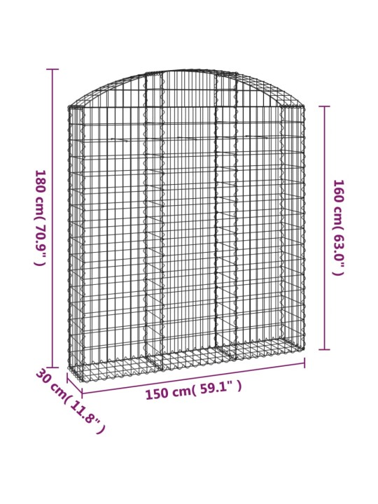 Kaarekujuline gabioonkorv, 150x30x160/180 cm, tsingitud raud