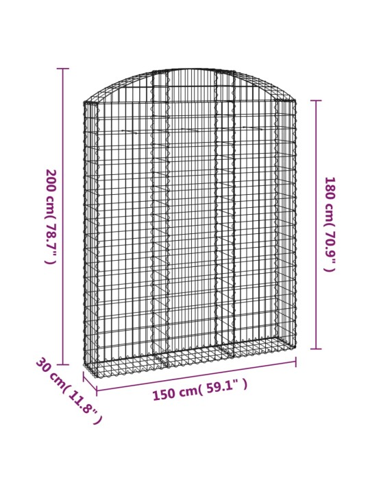 Kaarekujuline gabioonkorv, 150x30x180/200 cm, tsingitud raud