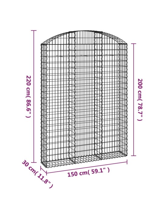 Kaarekujuline gabioonkorv, 150x30x200/220 cm, raud