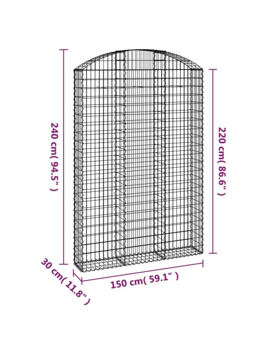 Kaarekujuline gabioonkorv, 150x30x220/240 cm, tsingitud raud