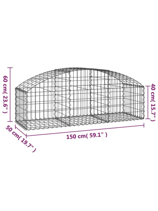 Kaarekujuline gabioonkorv, 150x50x40/60 cm, tsingitud raud