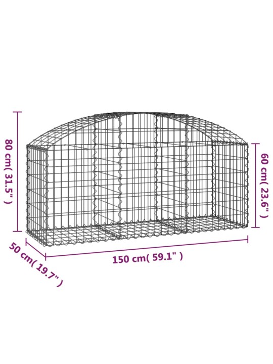 Kaarekujuline gabioonkorv, 150x50x60/80 cm, tsingitud raud