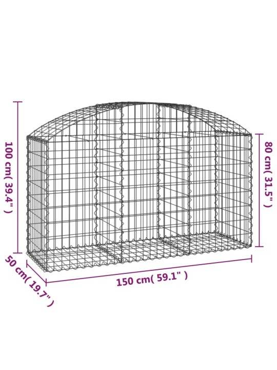 Kaarekujuline gabioonkorv, 150x50x80/100 cm, tsingitud raud