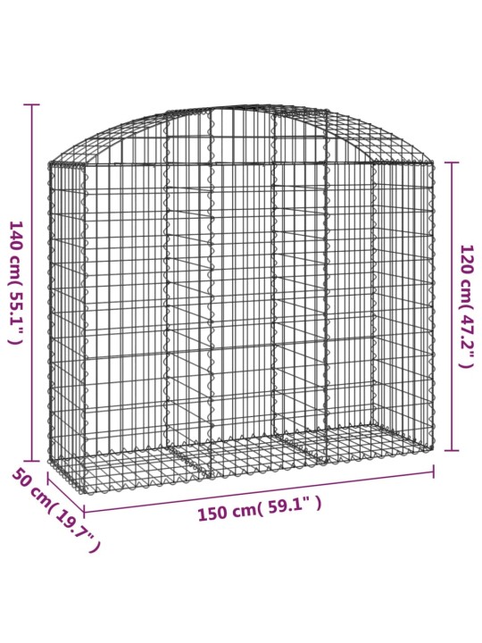 Kaarekujuline gabioonkorv, 150x50x120/140 cm, tsingitud raud