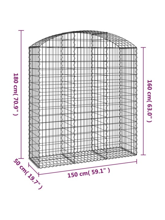 Kaarekujuline gabioonkorv, 150x50x160/180 cm, tsingitud raud