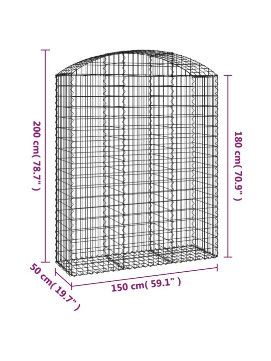 Kaarekujuline gabioonkorv, 150x50x180/200 cm, tsingitud raud