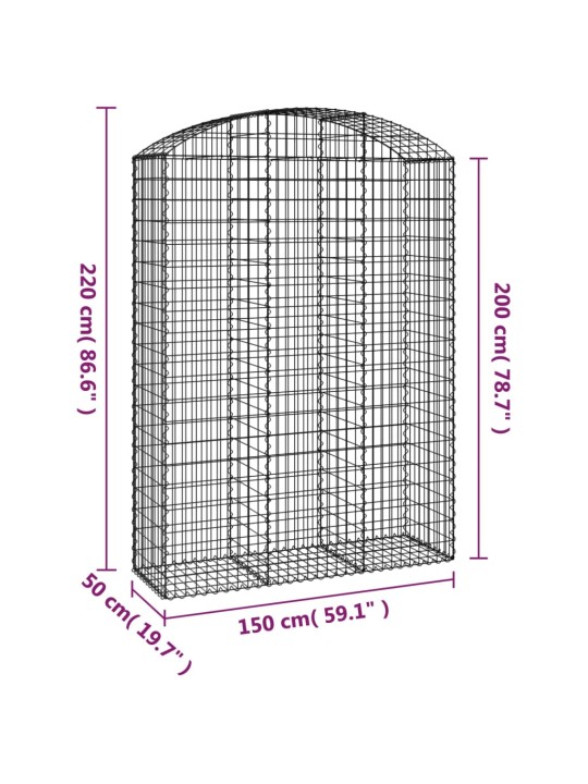 Kaarekujuline gabioonkorv, 150x50x200/220 cm, tsingitud raud