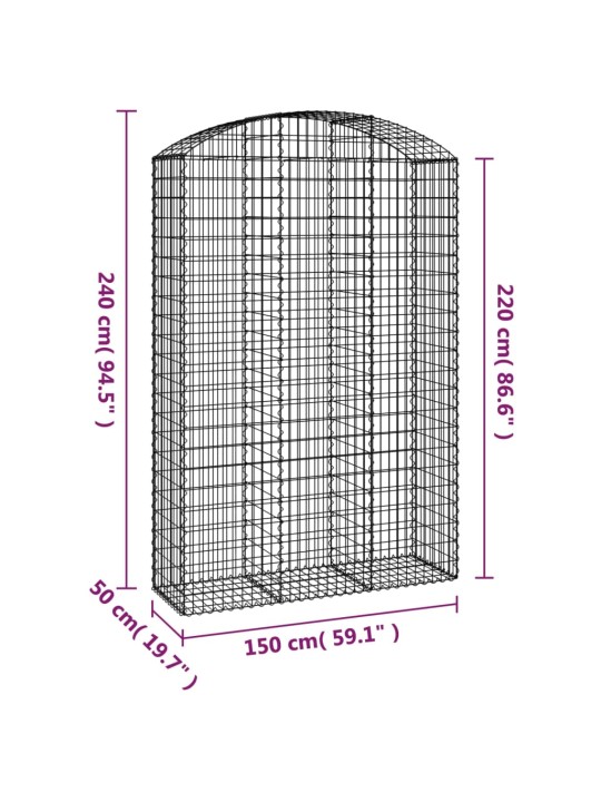 Kaarekujuline gabioonkorv, 150x50x220/240 cm, tsingitud raud