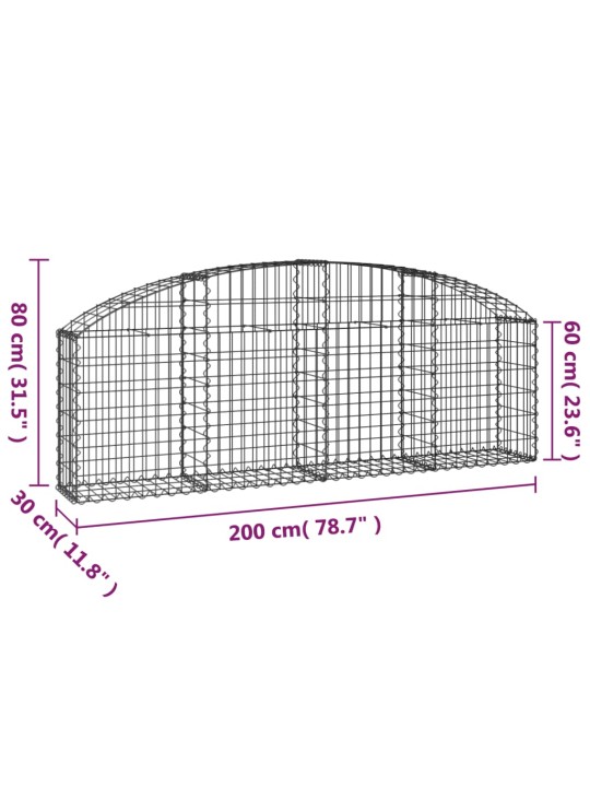 Kaarekujuline gabioonkorv, 200x30x60/80 cm, tsingitud raud