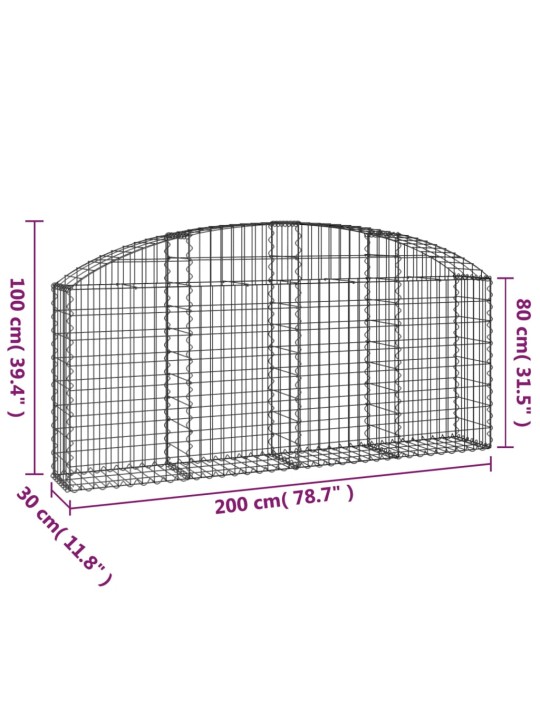 Kaarekujuline gabioonkorv, 200x30x80/100 cm, tsingitud raud
