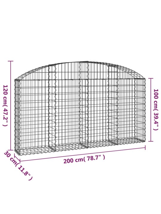 Kaarekujuline gabioonkorv, 200x30x100/120 cm, tsingitud raud