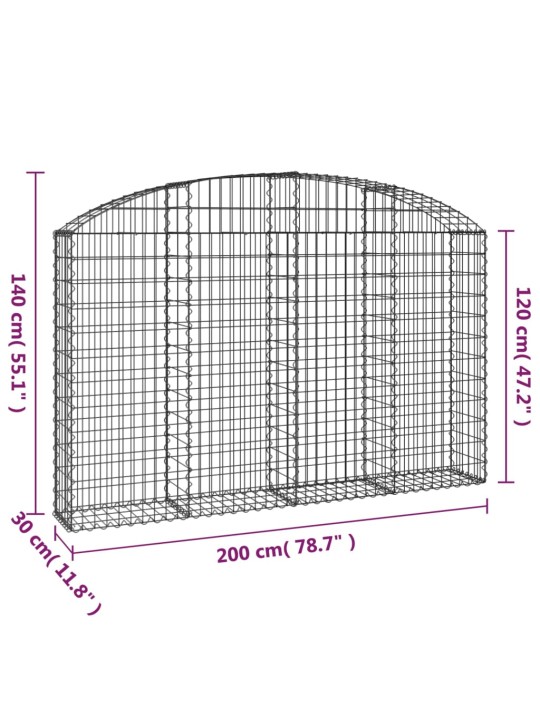 Kaarekujuline gabioonkorv, 200x30x120/140 cm, tsingitud raud