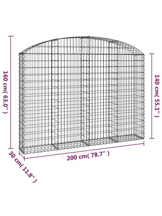 Kaarekujuline gabioonkorv, 200x30x140/160 cm, tsingitud raud