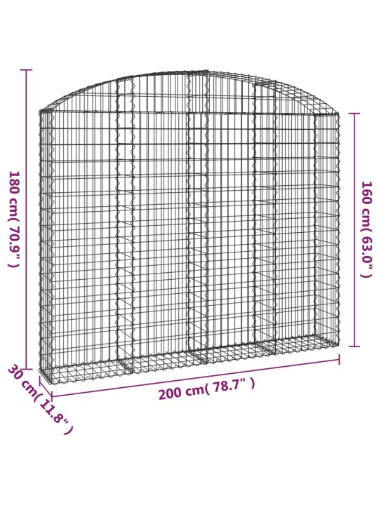 Kaarekujuline gabioonkorv, 200x30x160/180 cm, tsingitud raud