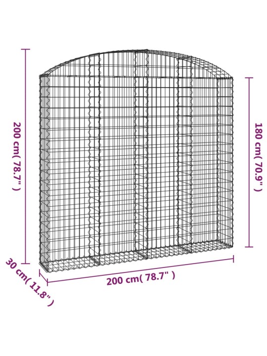 Kaarekujuline gabioonkorv, 200x30x180/200 cm, tsingitud raud